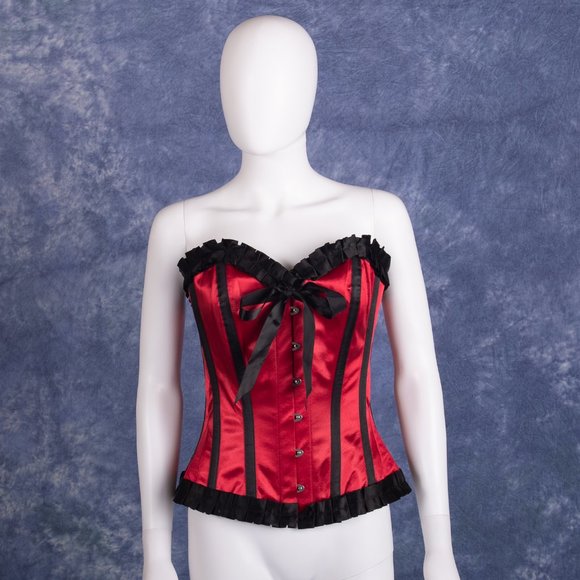 Red & Black Steel Boned Lace Up Corset - Picture 1 of 5